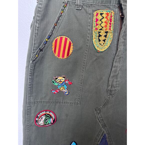 Linne by Gunda Japanese Denim Army Green Midi Skirt Embellished Mickey Women 30" - Picture 3 of 11